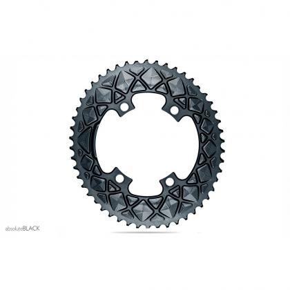Absolute Black Oval Road Chainring - 2X 110/4 Shimano 9000/6800 (50T/52T)-Black