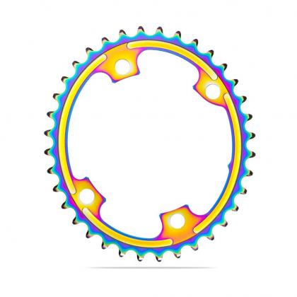 Absolute Black Oval Road Chainring - 2X 110/4 Shimano 9100/8000 (34T/36T/39T)-PVD Rainbow