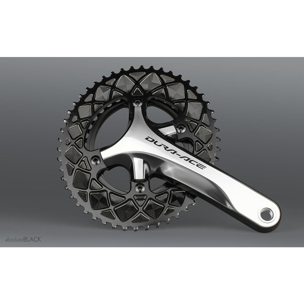 Absolute Black Oval Road Chainring - 2X 110/4 Shimano 9000/6800 (50T/52T)-Black
