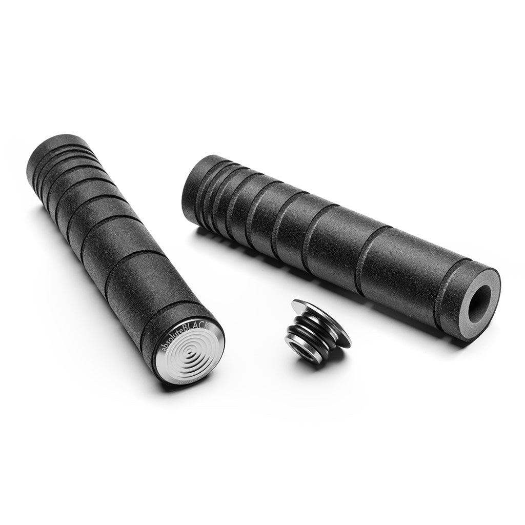 Absolute Black Silicone MTB Grip (With Aluminium Bar Plugs)-Black/Grey