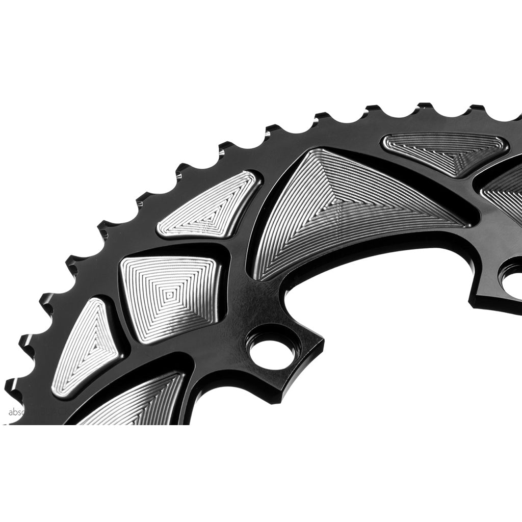 Absolute Black Round Road Chainring - 2X 110/4 - Shimano 9100/8000 (50T/52T/53T)-Black