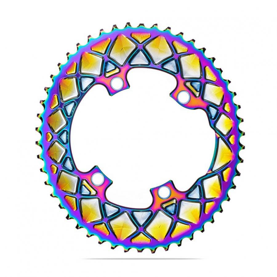 Absolute Black Oval Road Chainring - 2X 110/4 Shimano 9100/8000 (50T/52T/53T)-PVD Rainbow