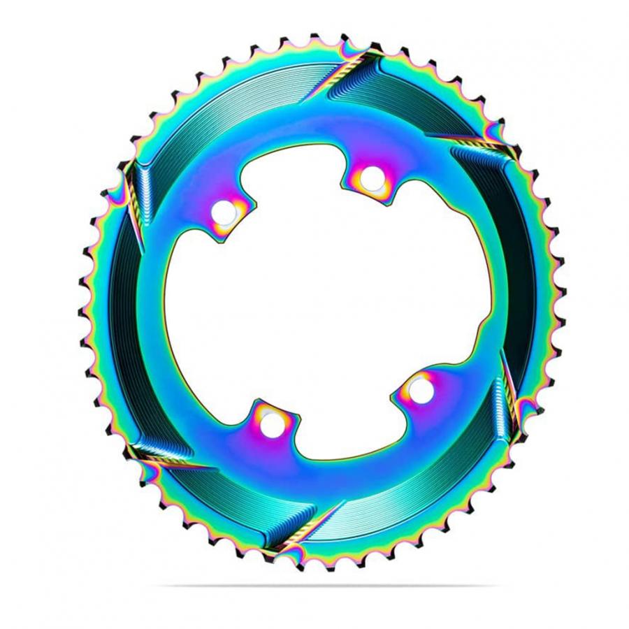 Absolute Black Oval Road Chainring - 2X 110/4 Shimano 9100/8000 (50T/52T/53T)-PVD Rainbow