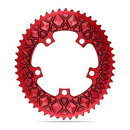 Absolute Black Oval Road Chainring - 2X 110/5 (50T/52T) (Not For SRAM)-Red